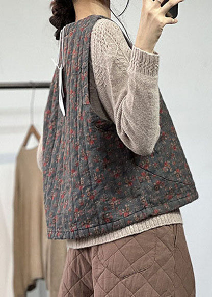 Red O-neck Patchwork Pocket Fine Cotton Filled Vest Tops Winter