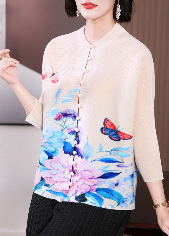 Red O-neck Print Button Tops Fall