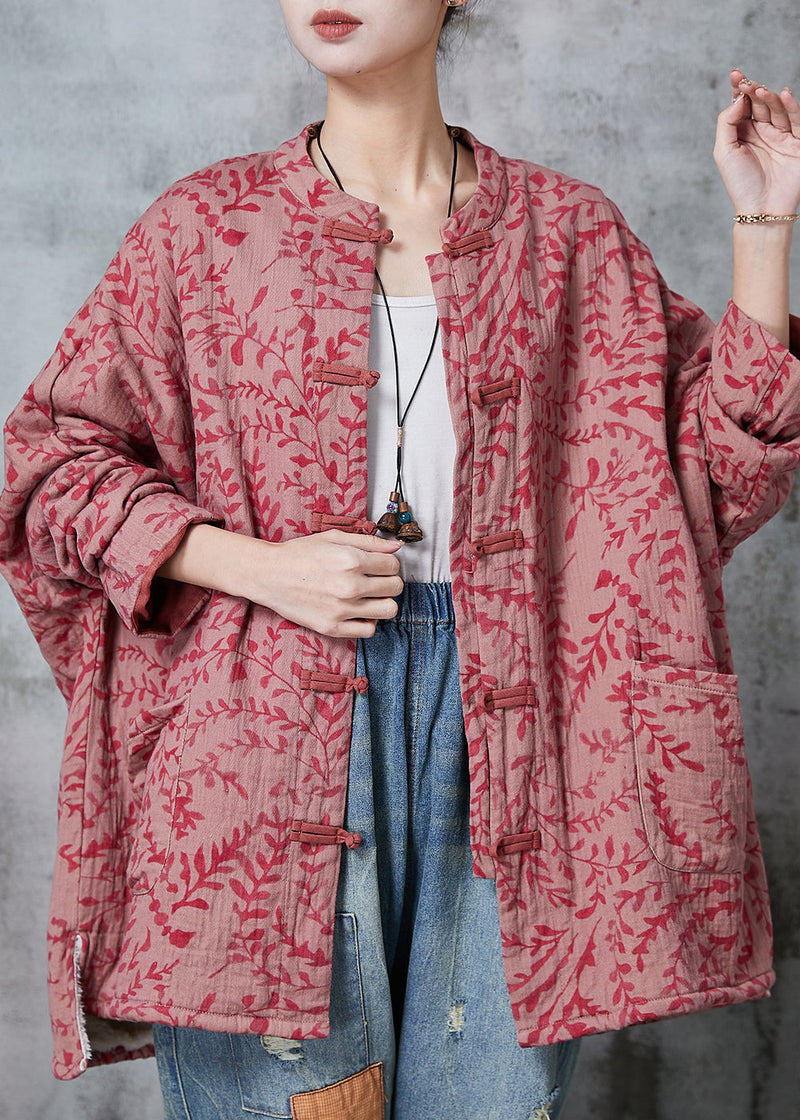 Red Oversized Print Cotton Coat Outwear Spring