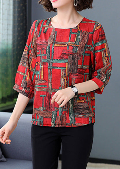 Red Print Cozy Silk Top Summer