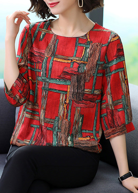 Red Print Cozy Silk Top Summer