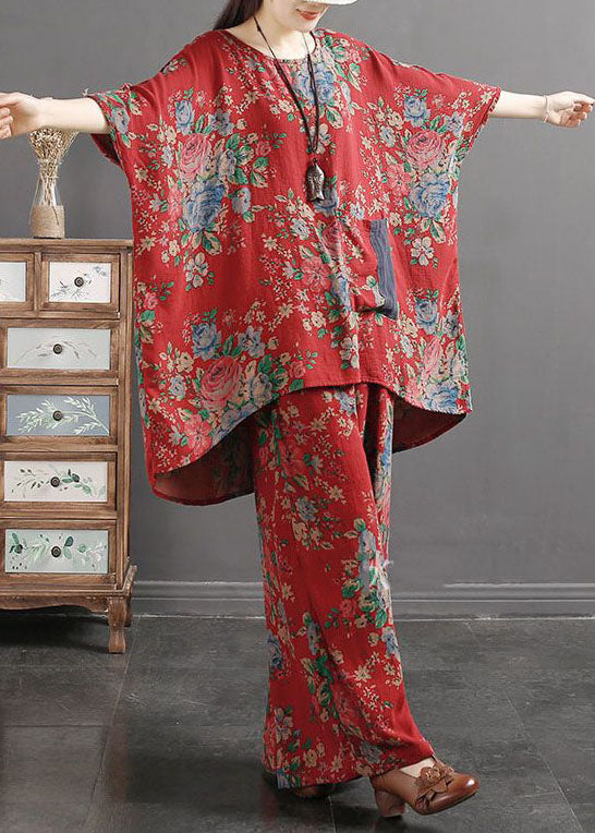 Polka Dot Print Pockets Patchwork Tops and Pants Cotton Two Pieces Set Summer