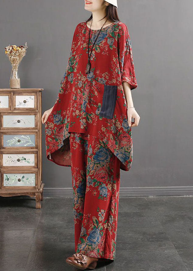 Polka Dot Print Pockets Patchwork Tops and Pants Cotton Two Pieces Set Summer