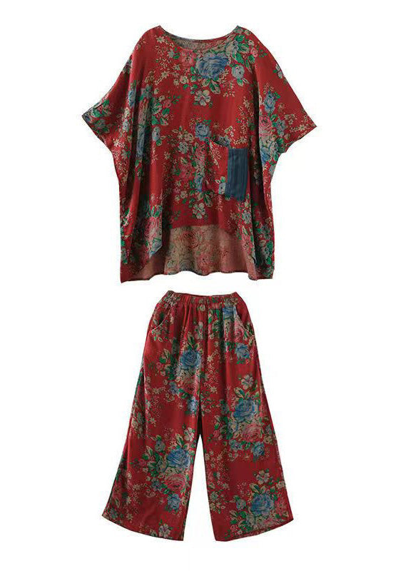 Polka Dot Print Pockets Patchwork Tops and Pants Cotton Two Pieces Set Summer