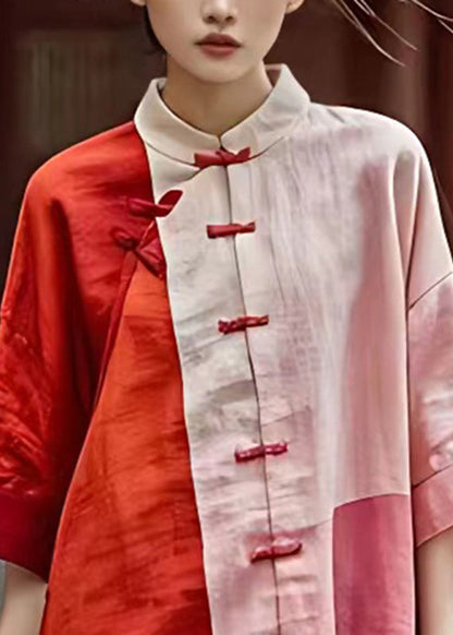 Red Stand Collar Low High Design Top Summer