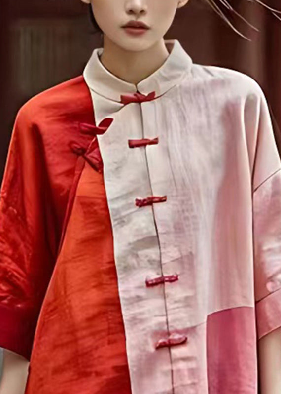 Red Stand Collar Low High Design Top Summer