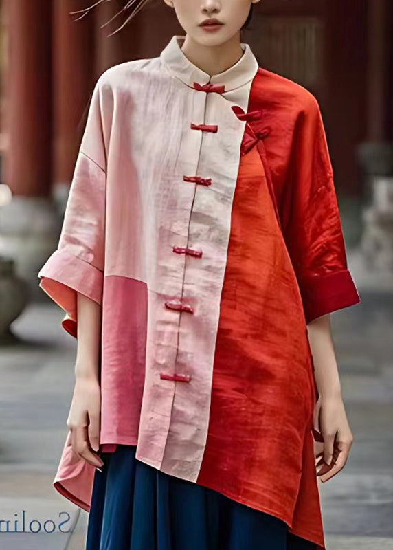 Red Stand Collar Low High Design Top Summer