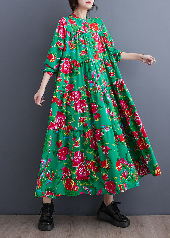 Red Stand Collar Patchwork Wrinkled Maxi Dresses Long Sleeve