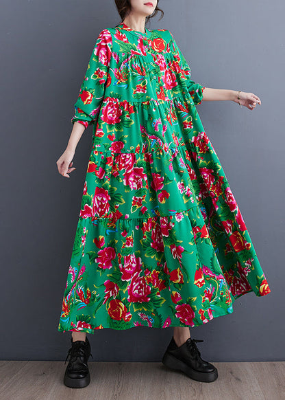 Red Stand Collar Patchwork Wrinkled Maxi Dresses Long Sleeve