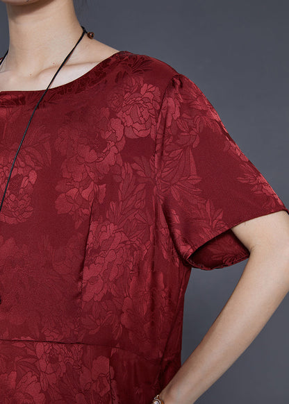 Red Tasseled Patchwork Jacquard Silk Dress Summer