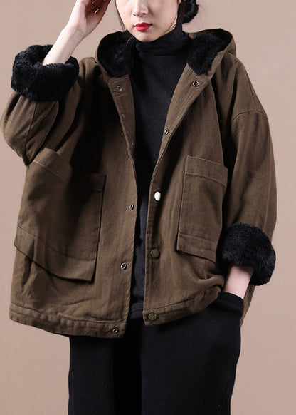 Red Warm Fleece Button Low High Design Hooded Coat Winter