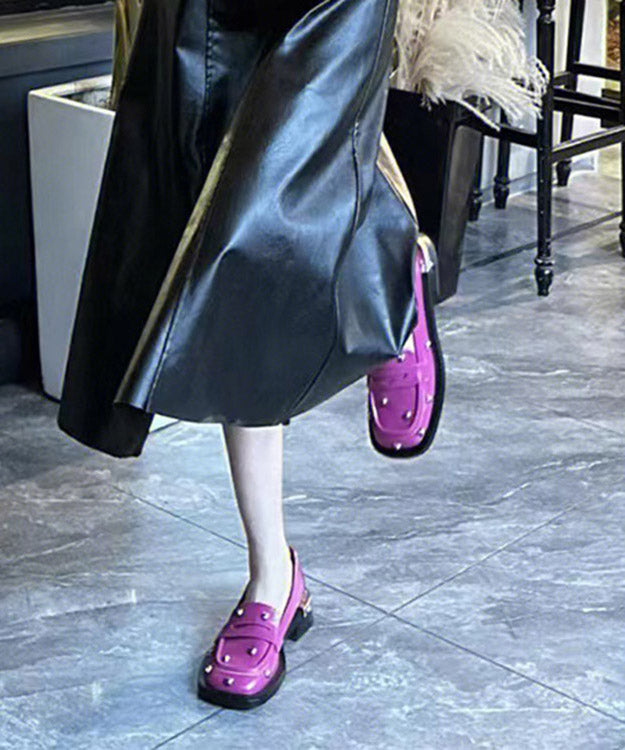 Rose Faux Leather Splicing Diamond Platform Loafers for