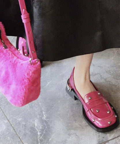 Rose Faux Leather Splicing Diamond Platform Loafers for