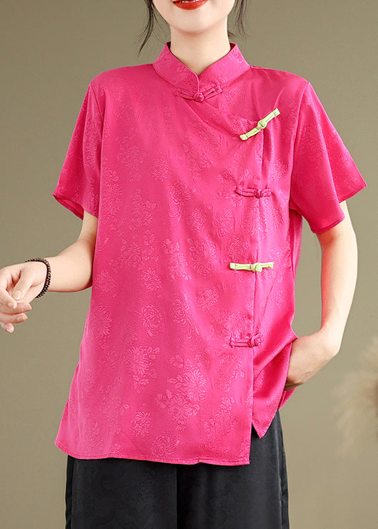Rose Jacquard Chinese Button Silk Top Summer