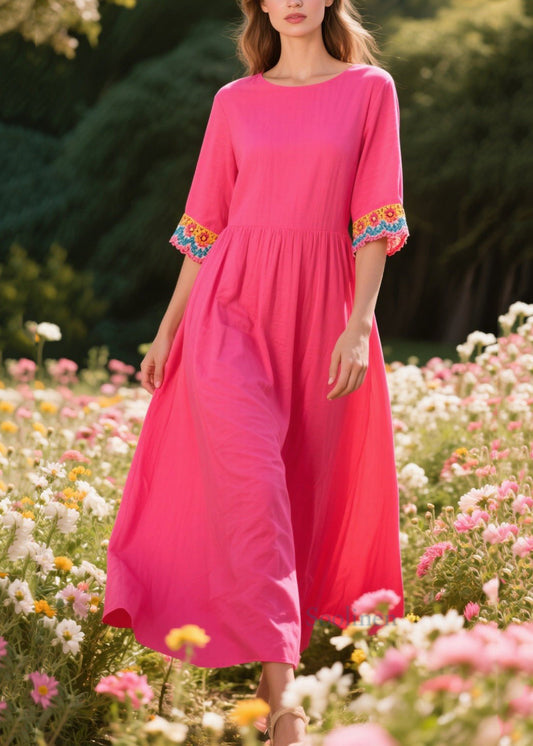 Rose Oversized Patchwork Cotton Dresses Half Sleeve