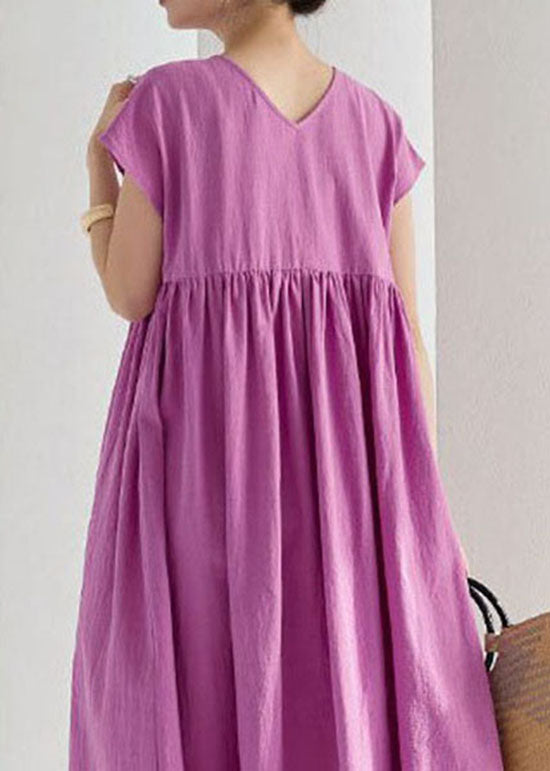 Rose Wrinkled Patchwork Cotton Long Dresses Summer