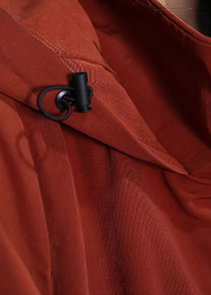 Rust Hooded Pockets Thick Cotton Trench Coats Spring