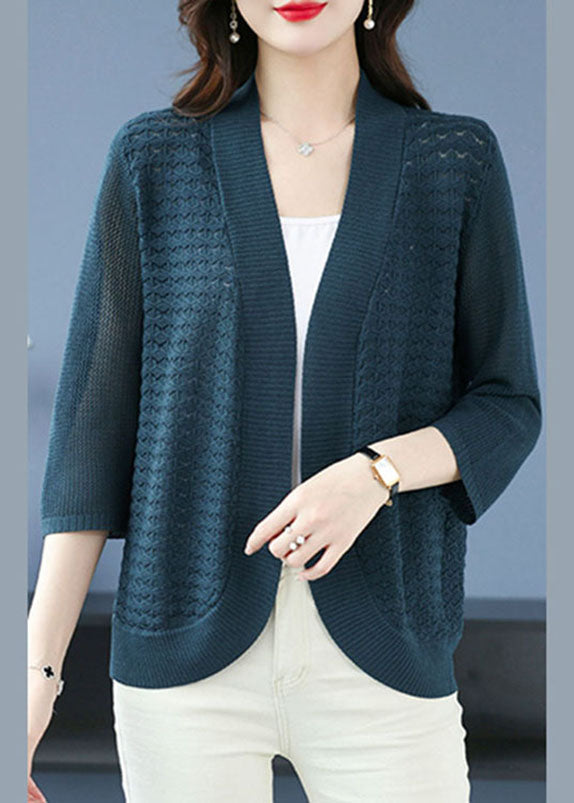 Sea Blue V Neck Patchwork Ice Size Knit Cardigan Bracelet Sleeve