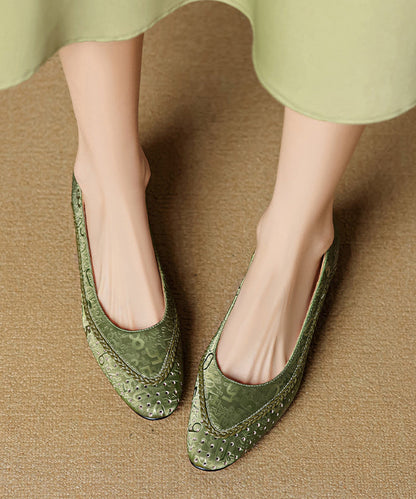 Splicing Chunky Shoes Green Cowhide Leather Breathable