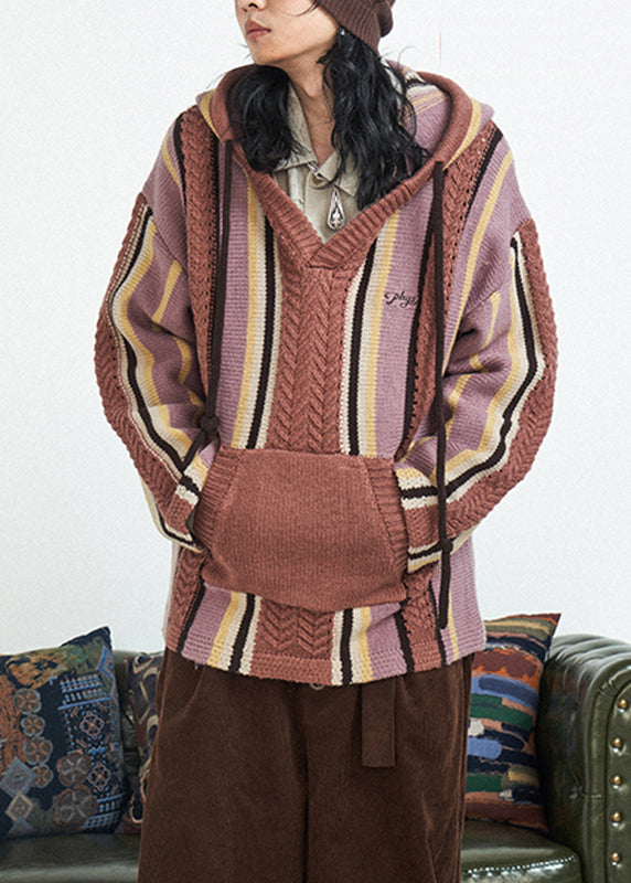 Striped Drawstring Thick Knit Sweater Fall