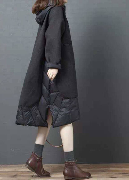 Tea Green Hooded Patchwork Woolen Winter Coat