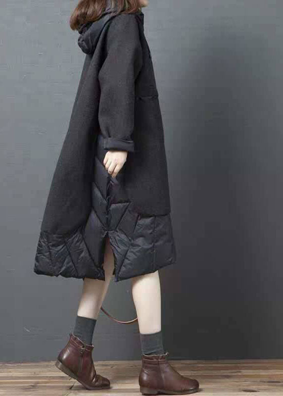 Tea Green Hooded Patchwork Woolen Winter Coat