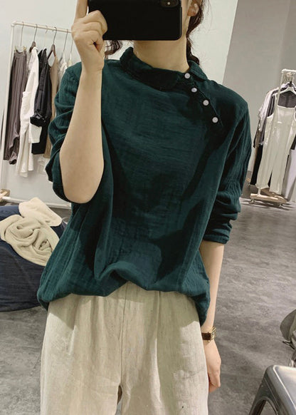 Vintage Tea Green Oversized Cotton Top Spring