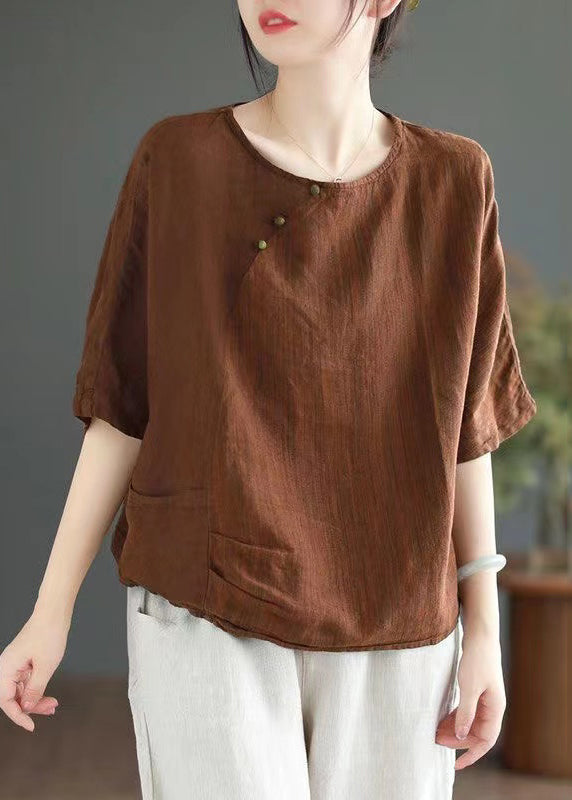 Green O Neck Linen T Shirts Half Sleeve