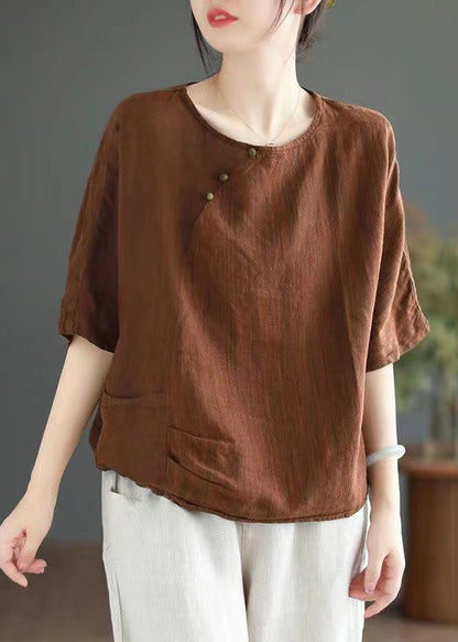 Green O Neck Linen T Shirts Half Sleeve