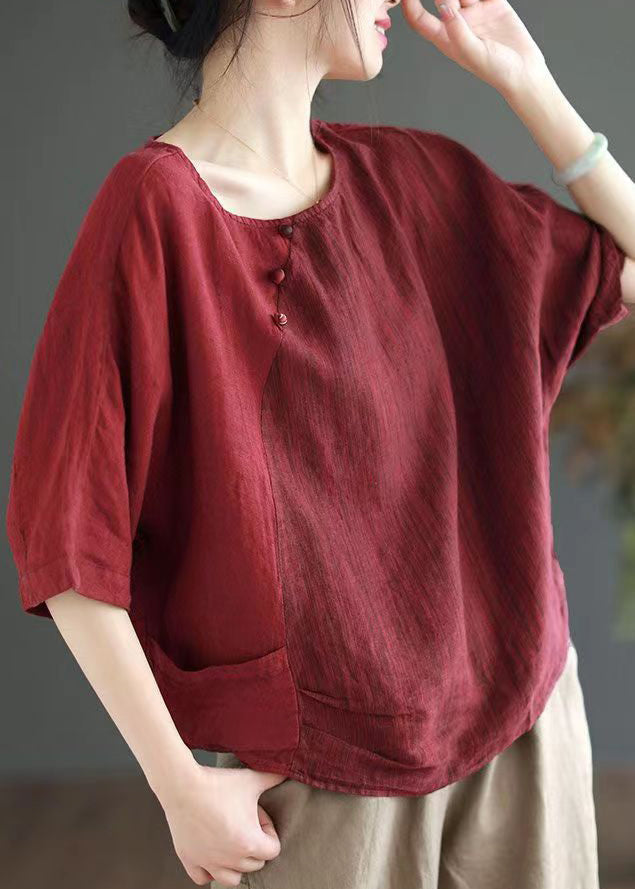 Green O Neck Linen T Shirts Half Sleeve