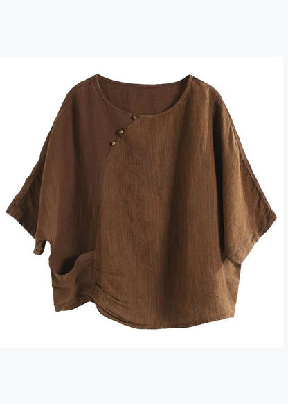 Green O Neck Linen T Shirts Half Sleeve