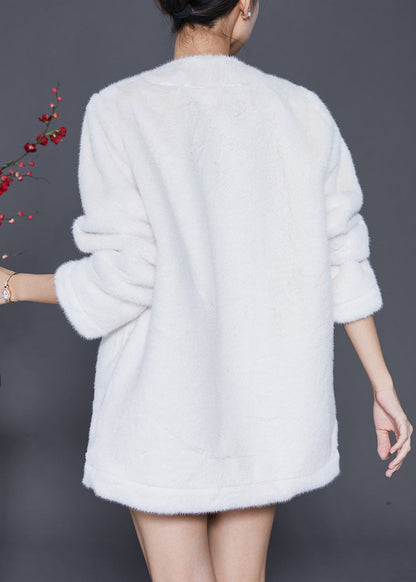 White Chinese Button Faux Fur Jackets Winter