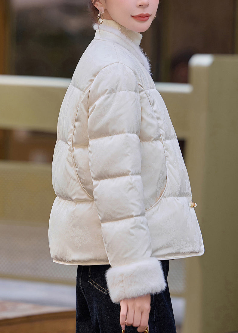 White Chinese Button Patchwork Mink Hair Duck Down Winter Coats