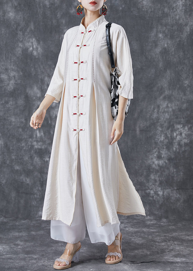 White Chinese Button Side Open Cotton Trench Bracelet Sleeve