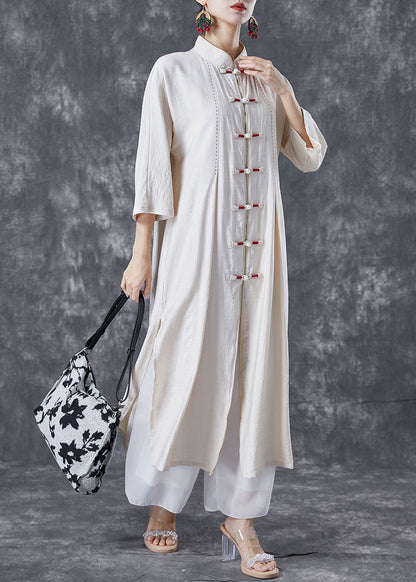 White Chinese Button Side Open Cotton Trench Bracelet Sleeve