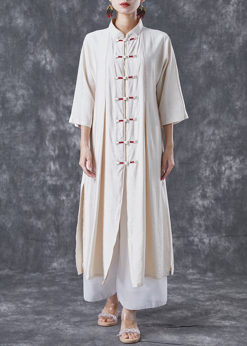 White Chinese Button Side Open Cotton Trench Bracelet Sleeve