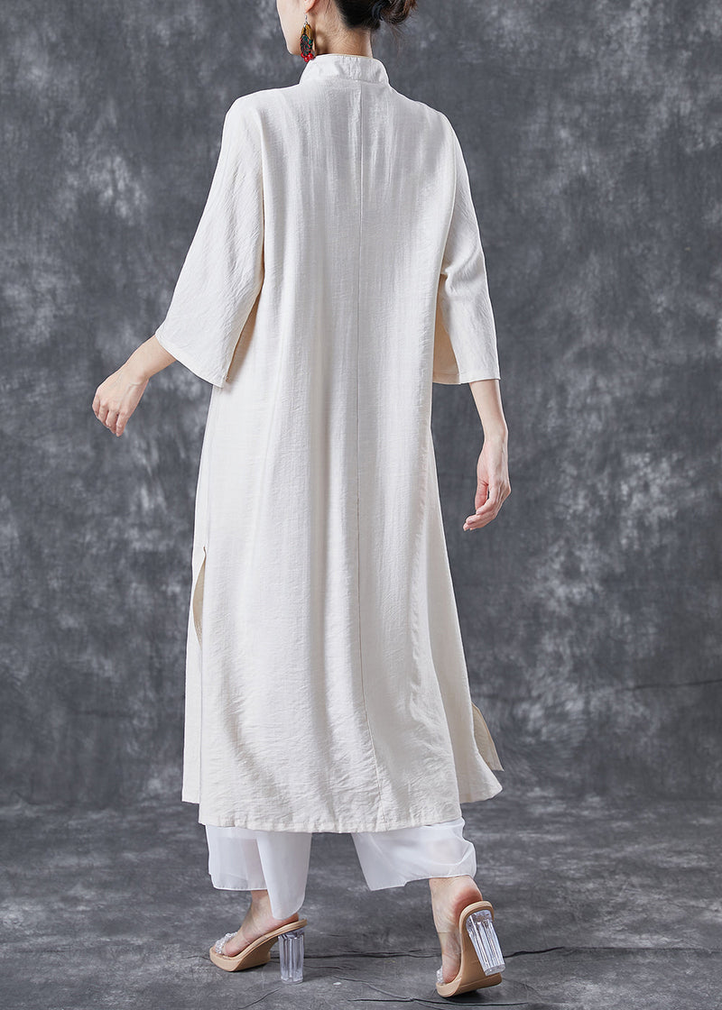 White Chinese Button Side Open Cotton Trench Bracelet Sleeve