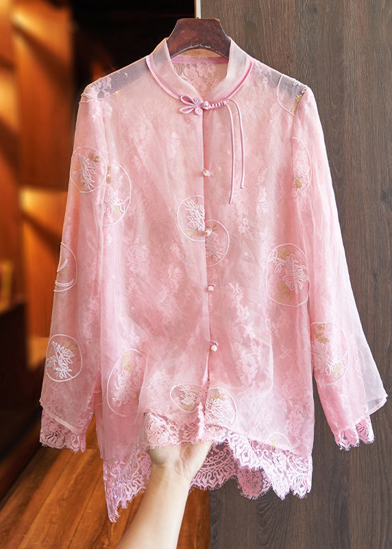 Vintage White Embroidered Lace Patchwork Silk Shirts Top Spring