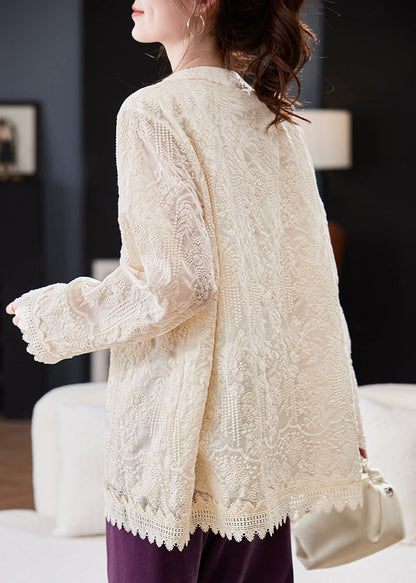 Vintage White Embroidered Oriental Button Cotton Shirt Tops Spring