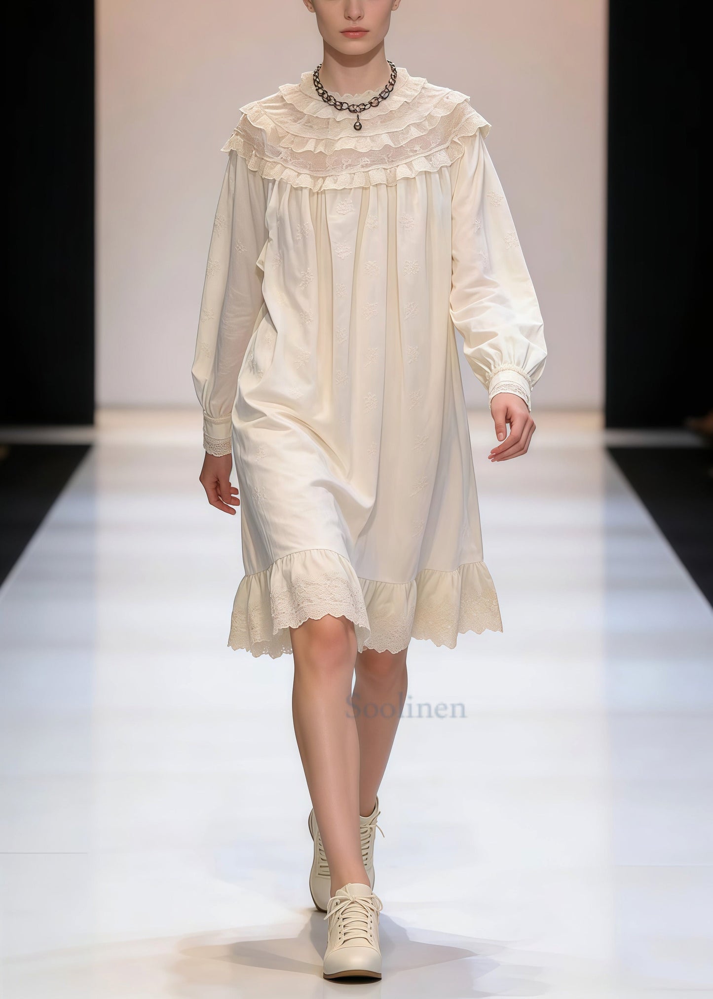 White Embroidered Patchwork Lace Maxi Dresses Spring