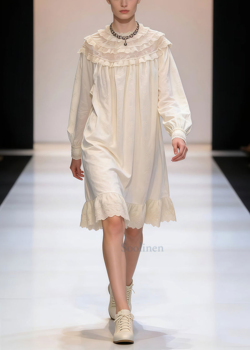 White Embroidered Patchwork Lace Maxi Dresses Spring