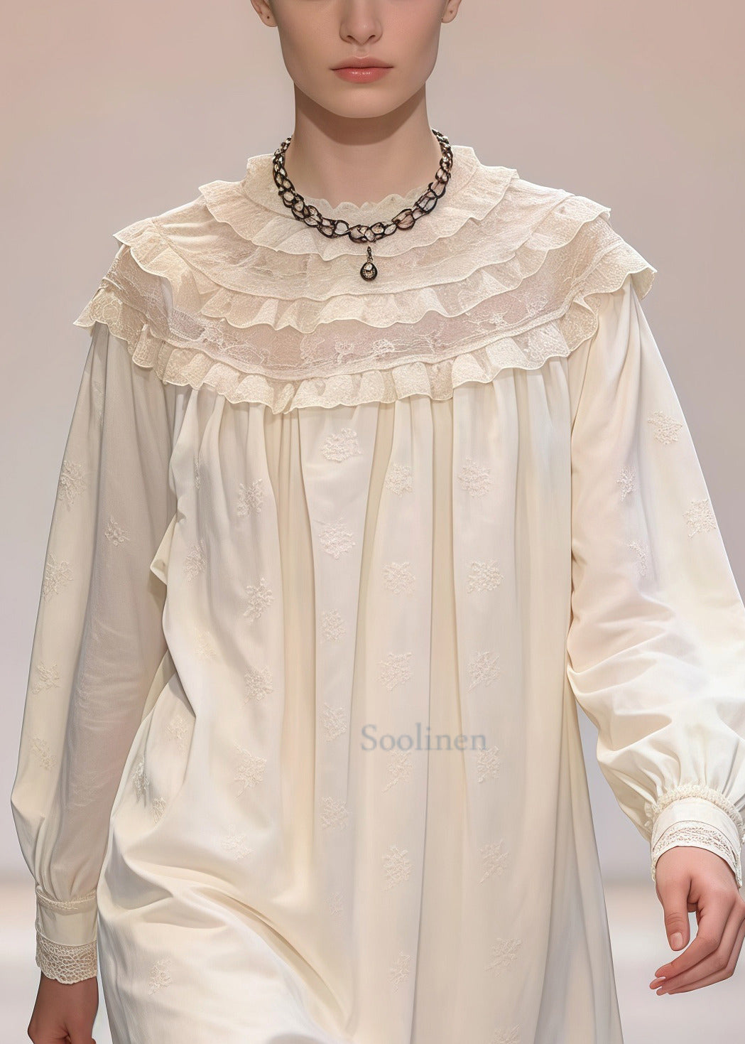 White Embroidered Patchwork Lace Maxi Dresses Spring