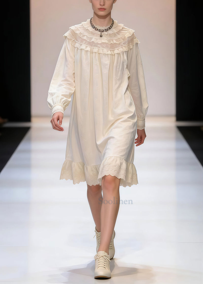White Embroidered Patchwork Lace Maxi Dresses Spring