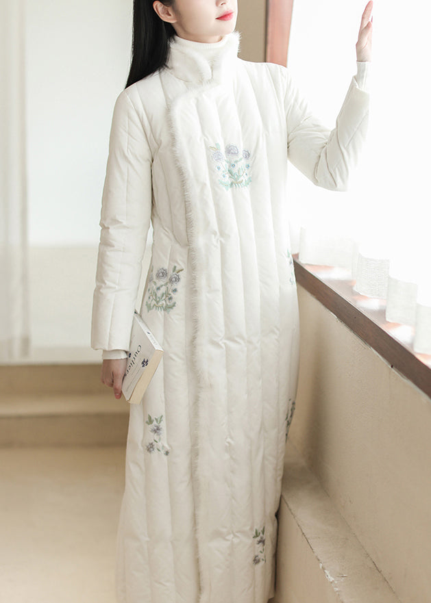 White Embroidered Patchwork Mink Hair Duck Down Puffer Coats Winter