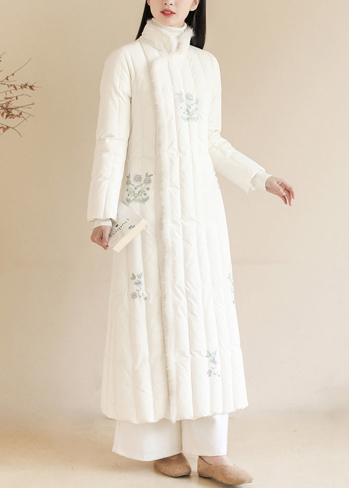 White Embroidered Patchwork Mink Hair Duck Down Puffer Coats Winter