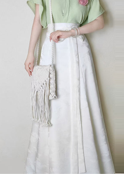 White Jacquard Silk a Line Skirts Fall