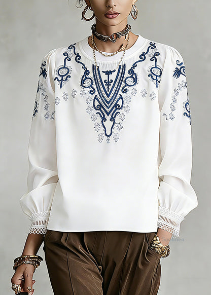 Vintage White O-Neck Print T Shirt Spring