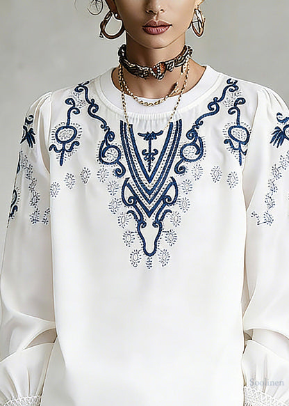 Vintage White O-Neck Print T Shirt Spring