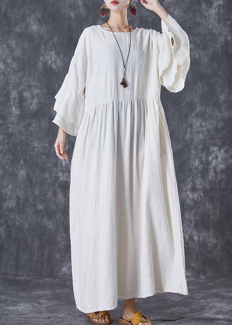 White Oversized Exra Large Hem Linen Maxi Dresses Flare Sleeve