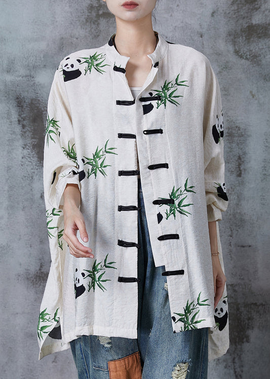 Vintage White Oversized Print Cotton Blouse Top Fall